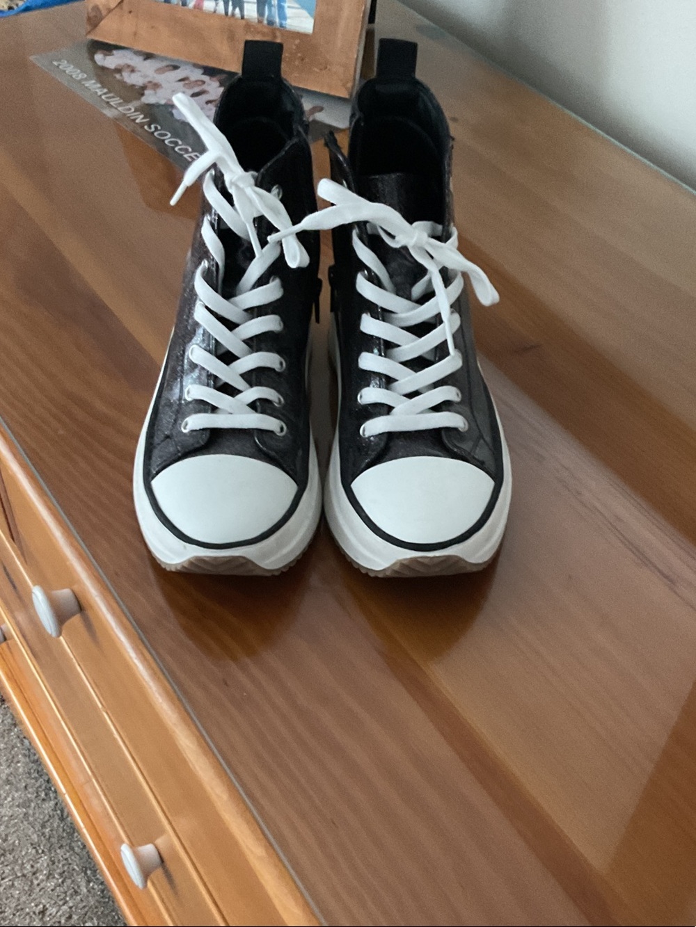 Steve Madden black high Top Lace-Up Sneakers with White Toe Cap